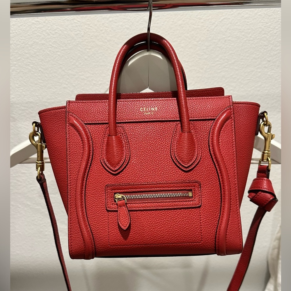 Celine Nano Luggage Bag in Red